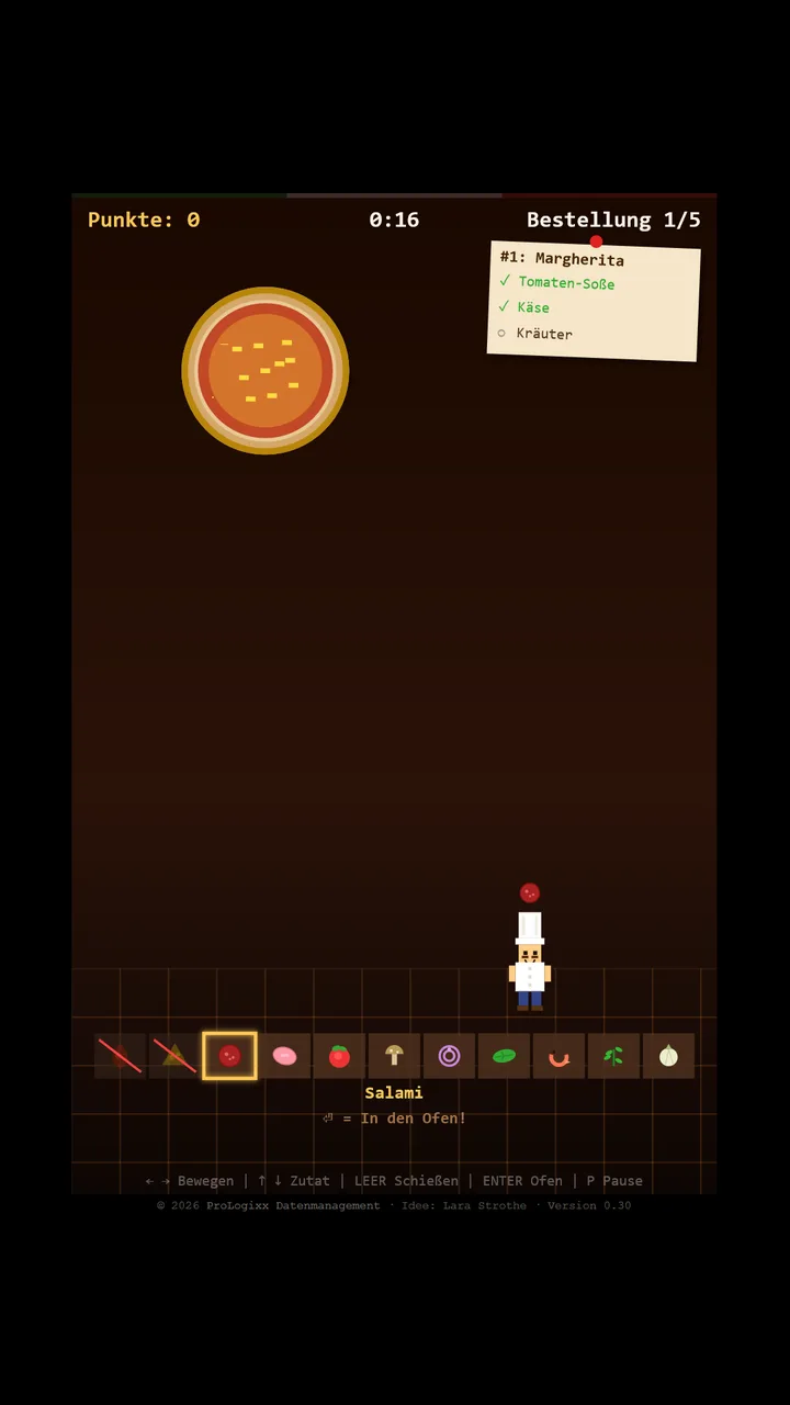 Gameplay: Belegte Pizza geht in den Ofen