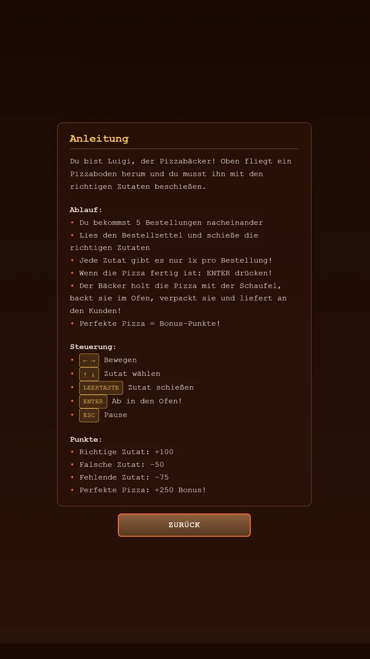 Anleitung mit Steuerung und Punktevergabe